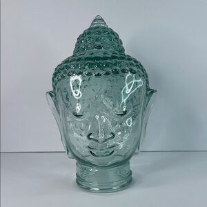 Recycled Green Glass Buddha Head Sculpture Zen Meditate Peace
